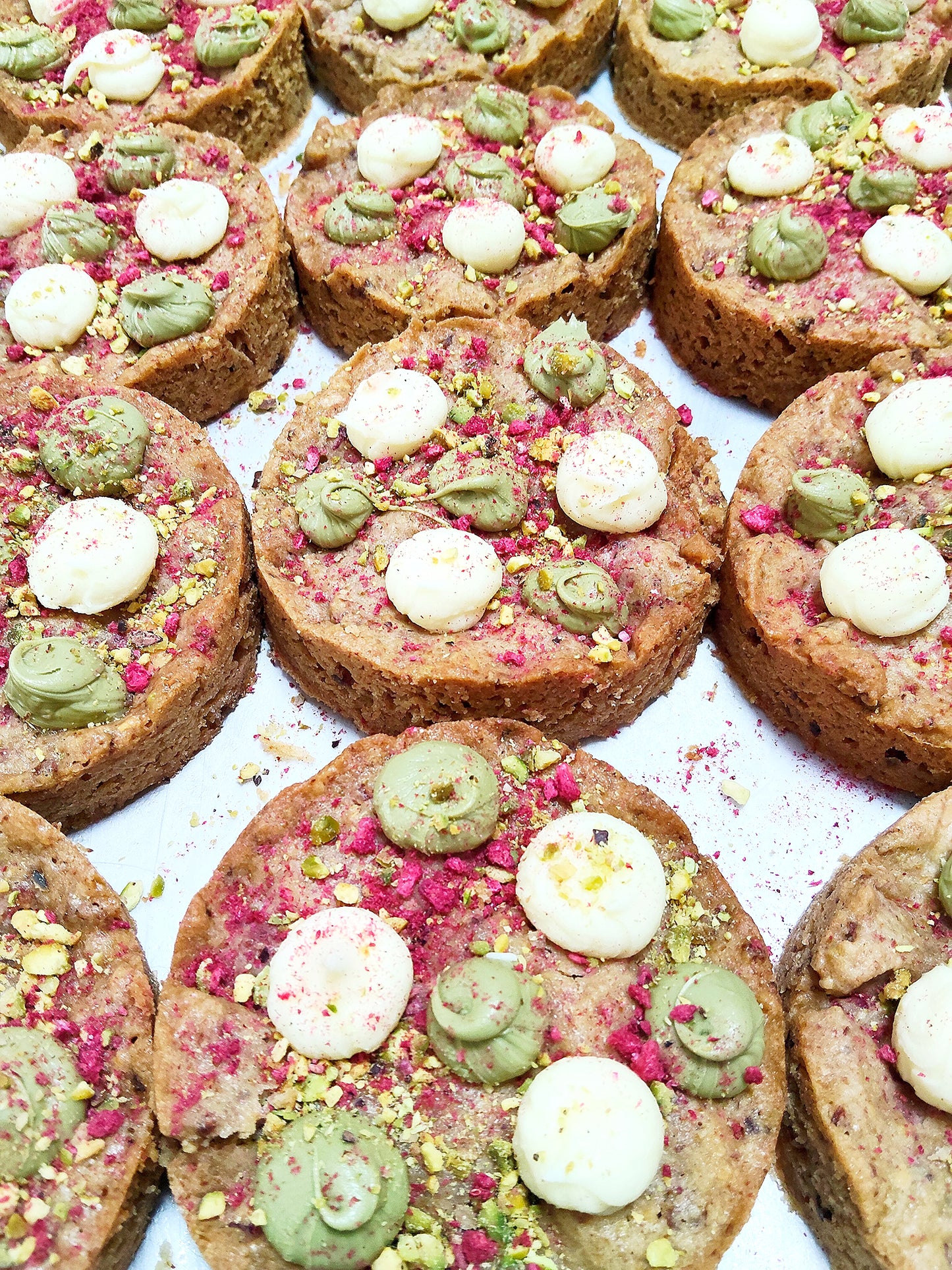 Pistachio white chocolate and raspberry cookies